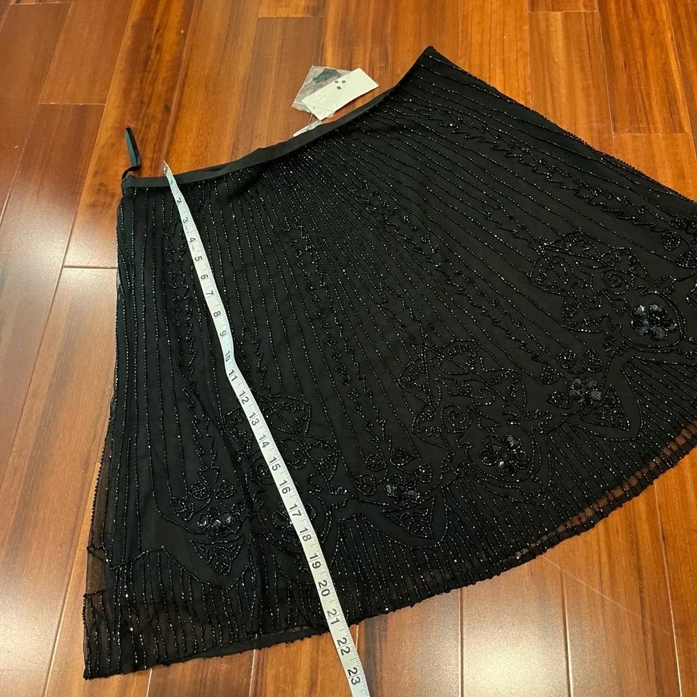 LAUREN Ralph Lauren Sequin Skirt Black Beaded A-Line Mini Midi Party New Size 14